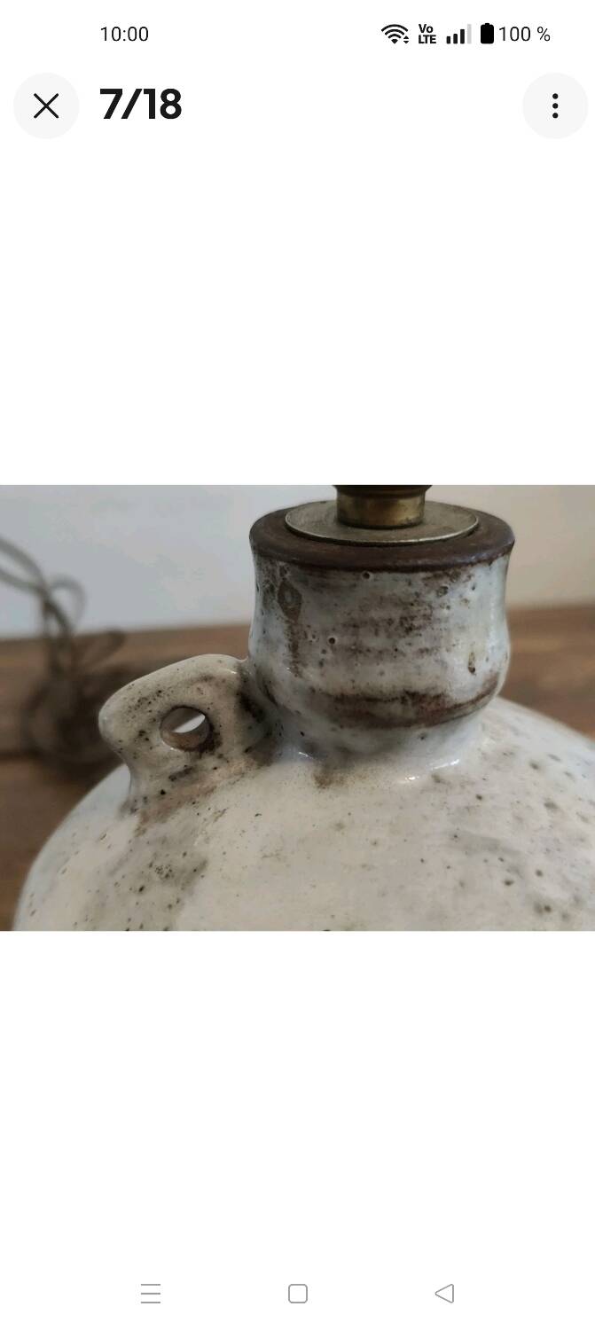 Alexandre Kostanda Rare Ceramic Leather-Rigged Lamp Base 1960