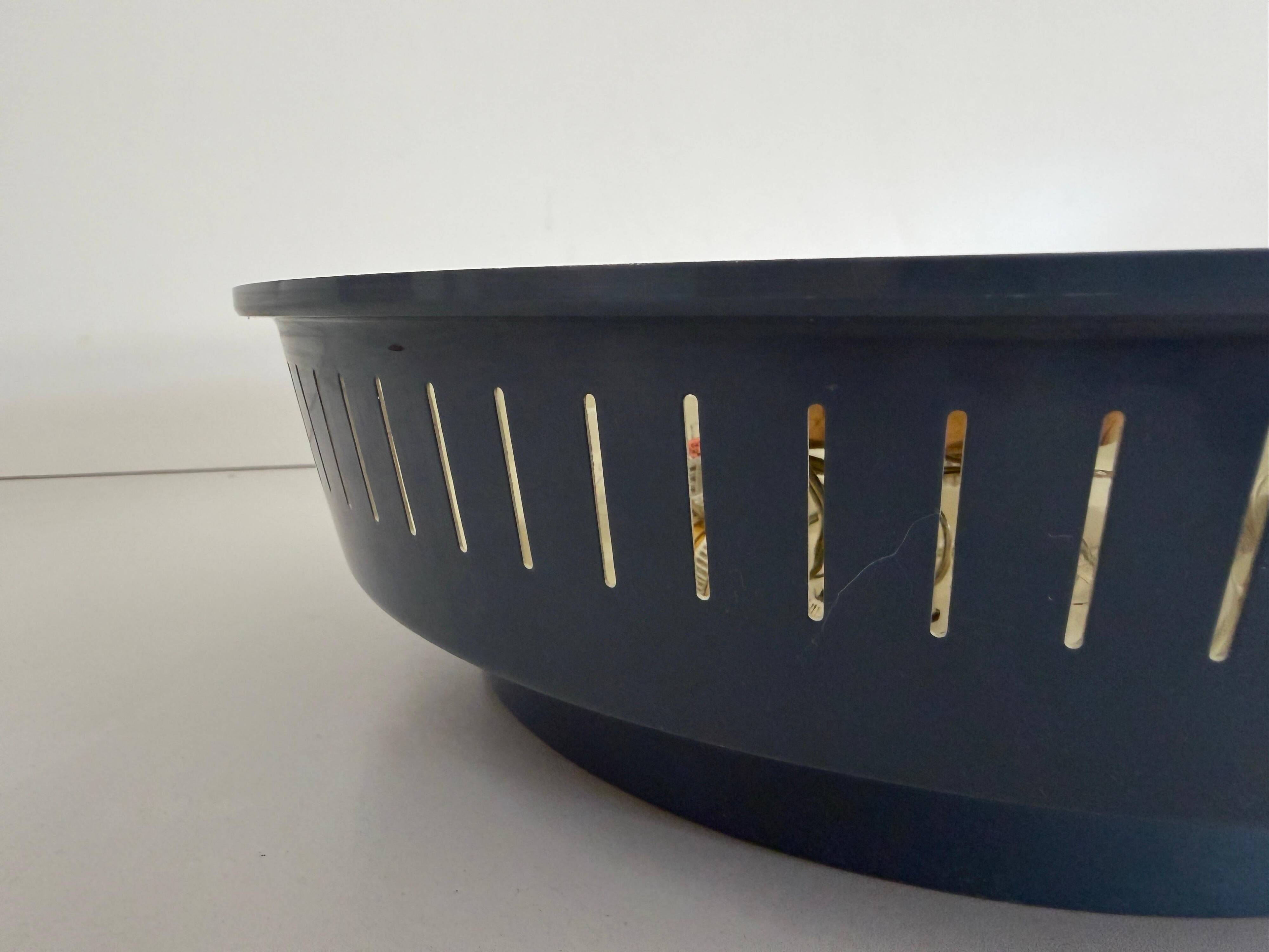 Flush-mounted metal frame with dark blue glass, Attributed to Stilnovo, 1950s, Italy.