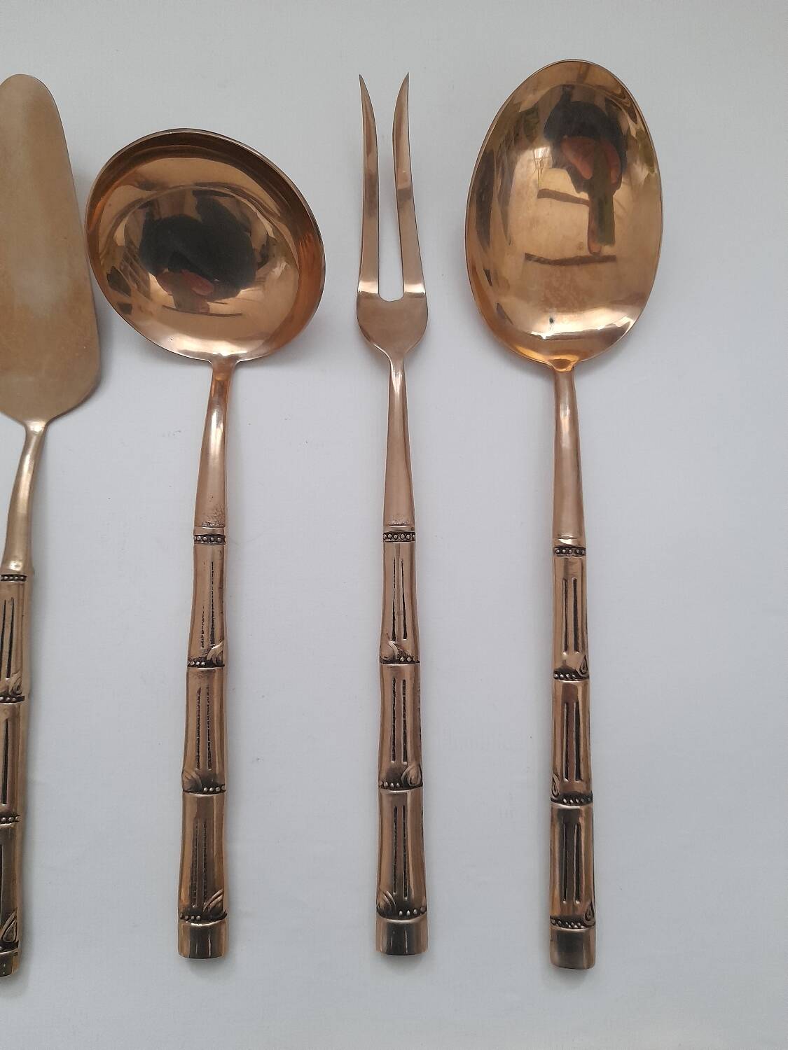 Bamboo pattern brass serving cutlery