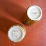 Tasses à café en grès brun moderne du milieu du siècle avec glaçure blanche
