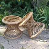 Pair of vintage rattan stools
