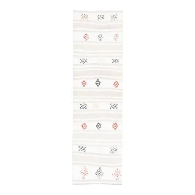 Vintage Turkish Hand-Knotted Wool Cotton White Runner Rug 70x242