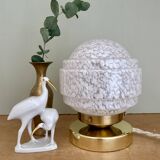Vintage globe table lamp in white Clichy glass