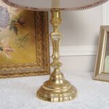 Lampe de table en laiton avec son abat-jour en tissu toile de Jouy ancien