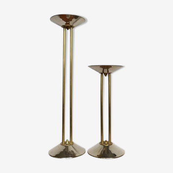 Art Deco German Large Steel and Brass Candleholders, Set of 2, 1930s