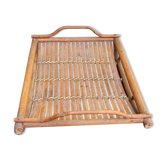 Vintage serving tray in bamboo and woven rattan boho / tropical 1970s