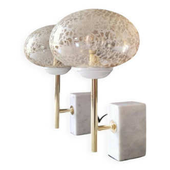 Pair of 1980s Italian style lamps in brass with marble base
