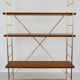 String wall shelf in gold metal and wood from the 60s