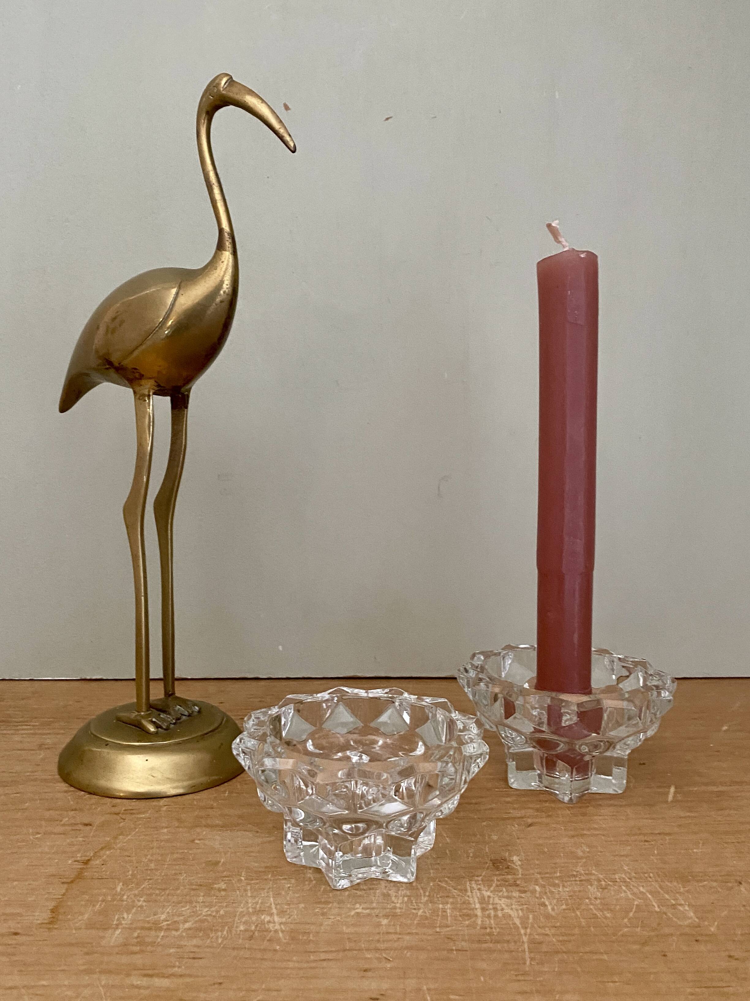Set of 2 vintage molded glass candle holders