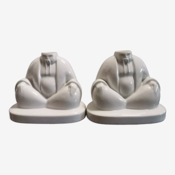 Pair of Asian candle holders in white porcelain