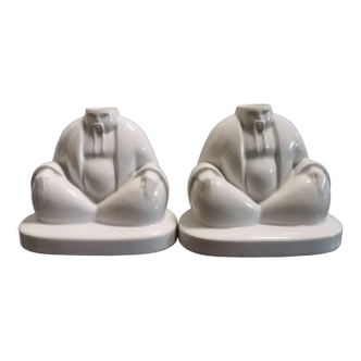 Pair of Asian candle holders in white porcelain