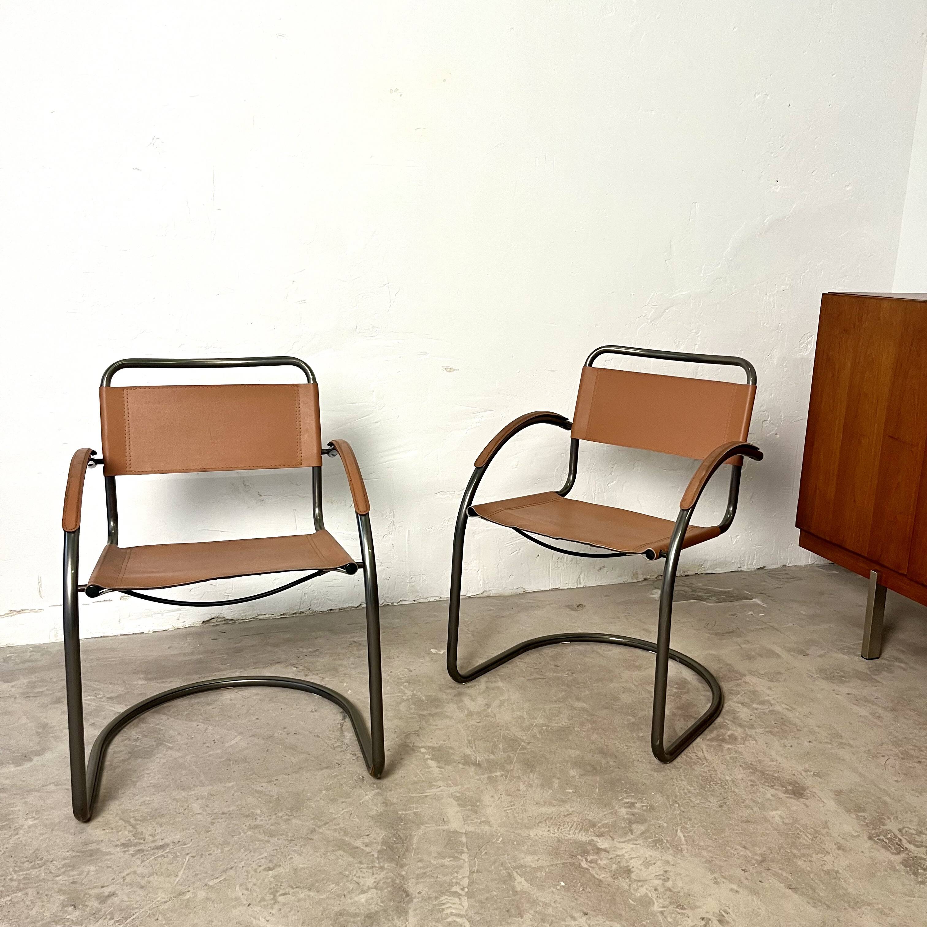 Pair of Effezeta camel cantilever armchairs, Made in Italy, 1970