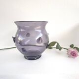 Amethyst Blown Murano Glass Vase with Bugne in the Style of Zecchin