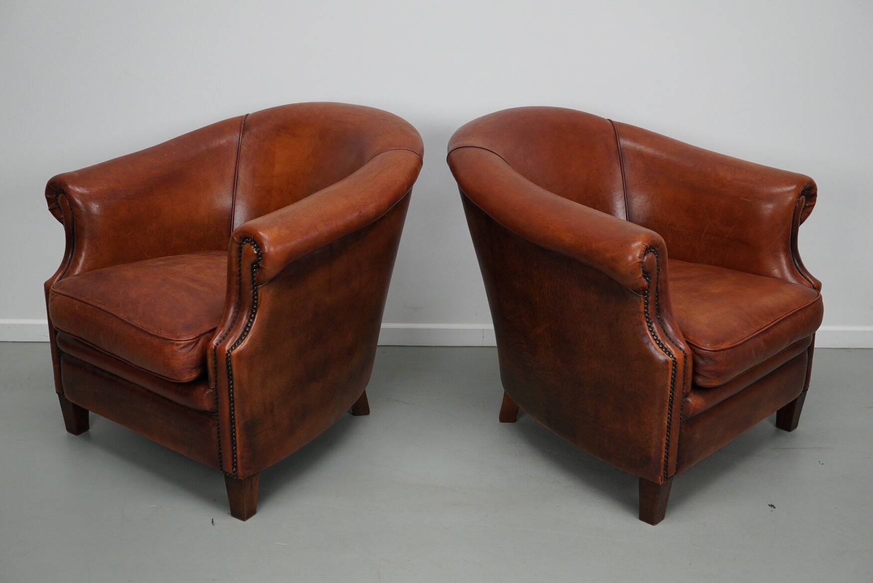 Vintage Dutch cognac leather club chair, 1970s, set of 2