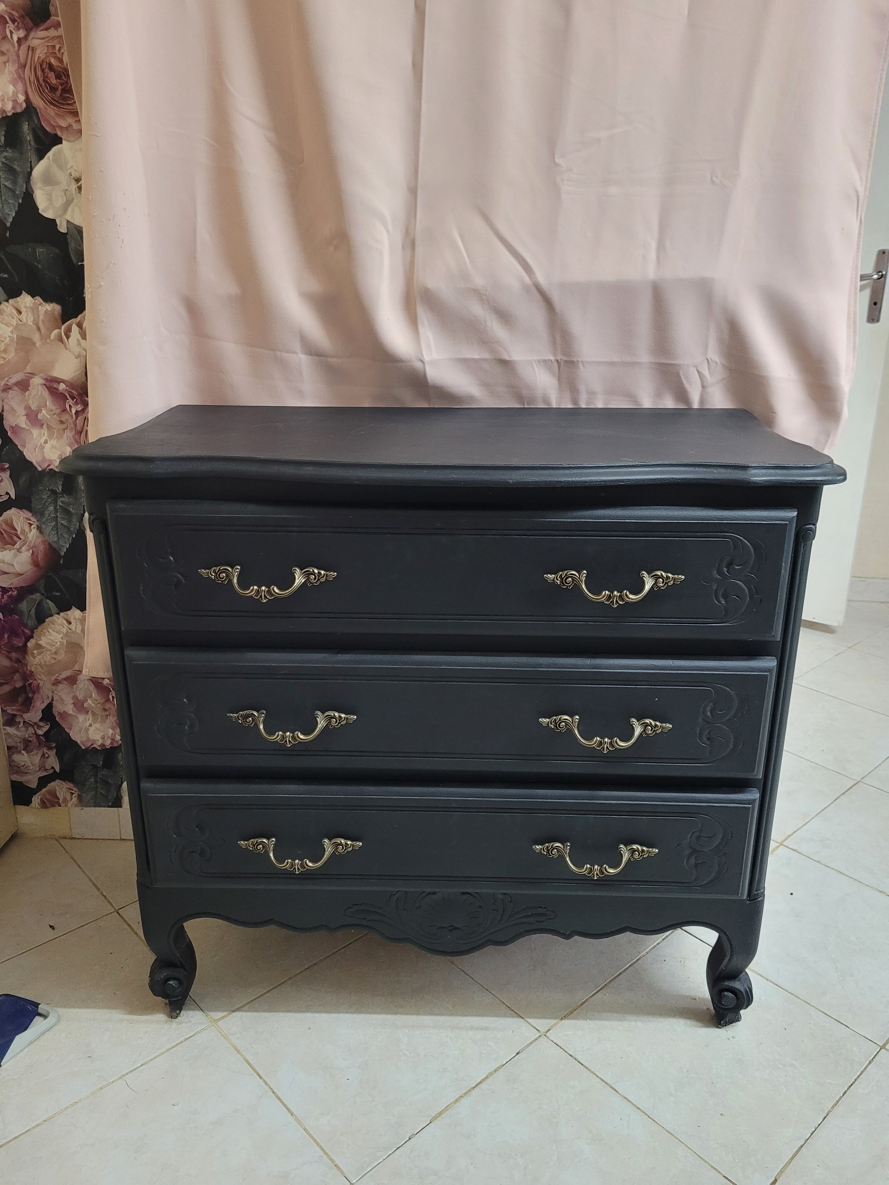Matte black vintage dresser