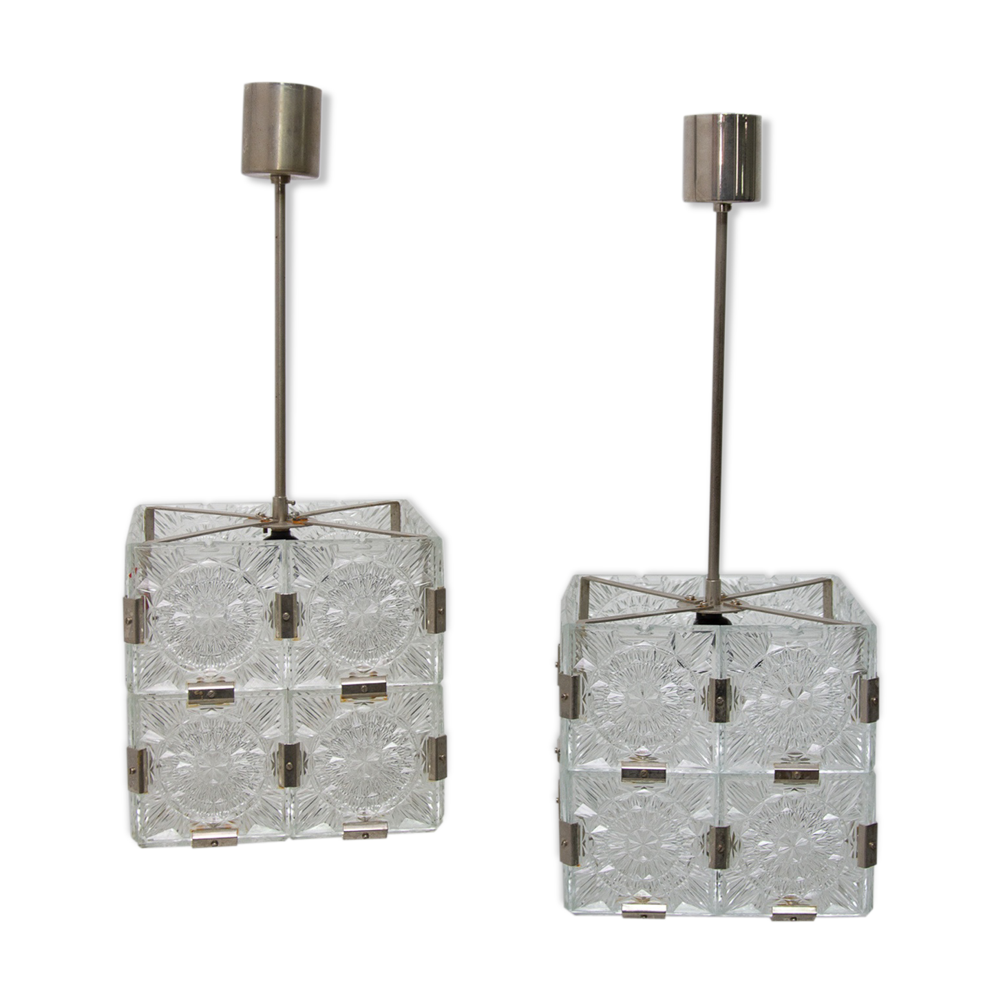 Pair of Glass Cube Pendants for Kamenický Šenov, 1970s