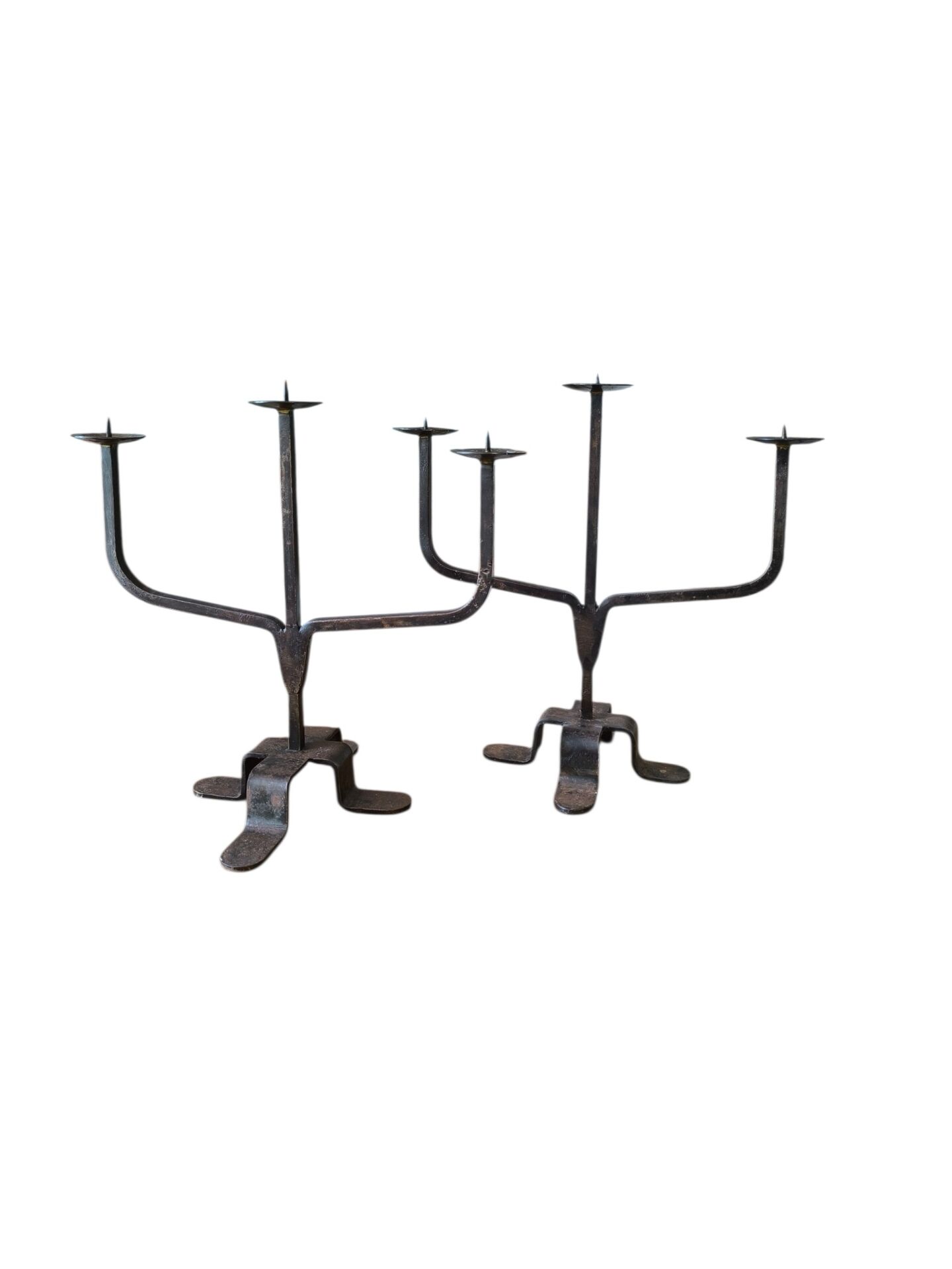 Pair of wrought iron candlesticks circa 1960