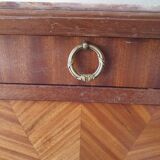 Louis XVI-style wooden veneer bedside table, marble top