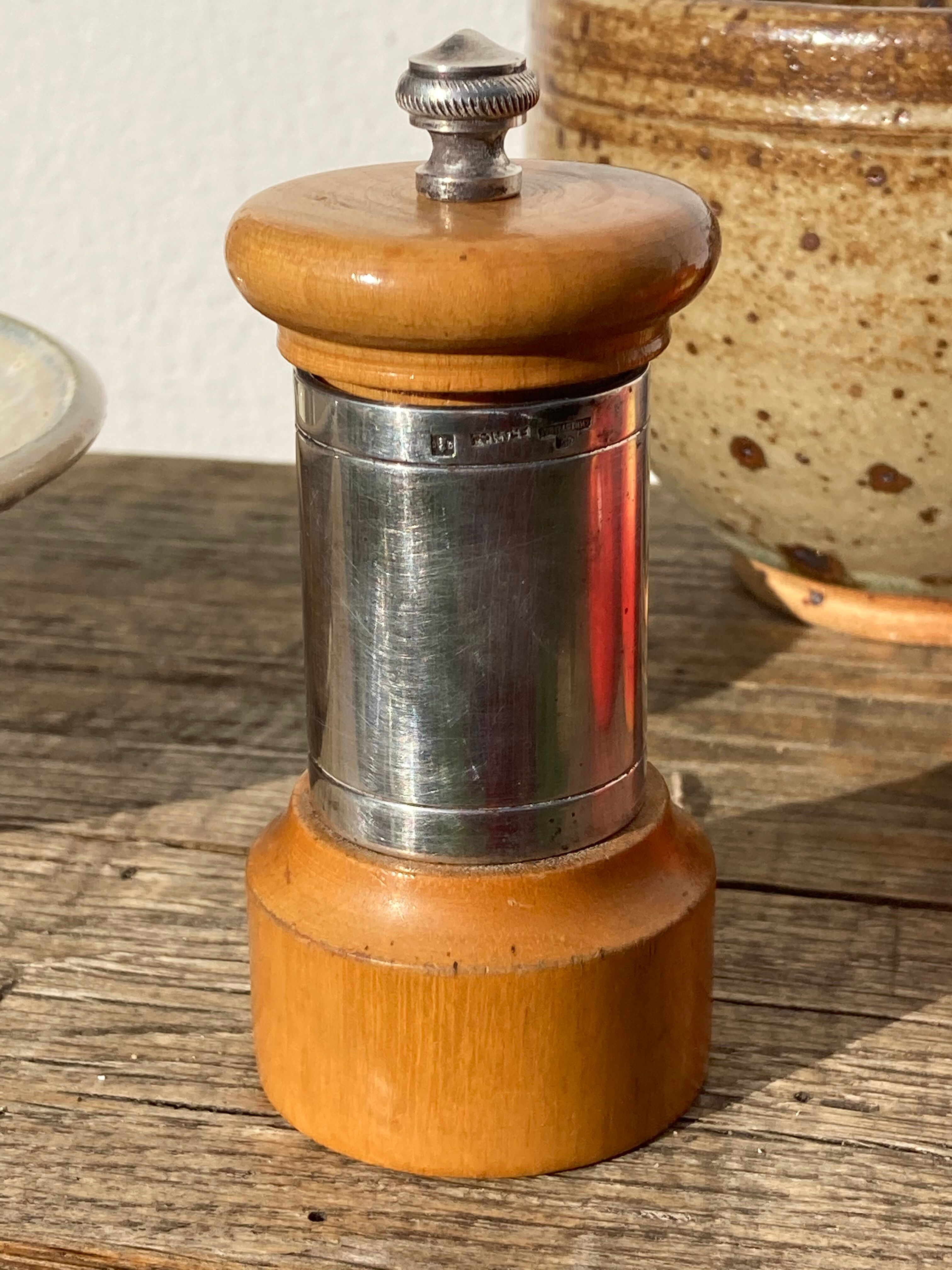 Peugeot pepper tree for Christofle in silver metal and vintage wood