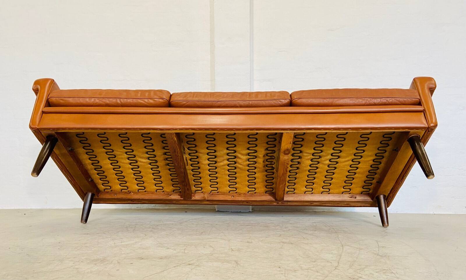 Vintage Danish retro Svend Skipper 3 person sofa in cognac leather