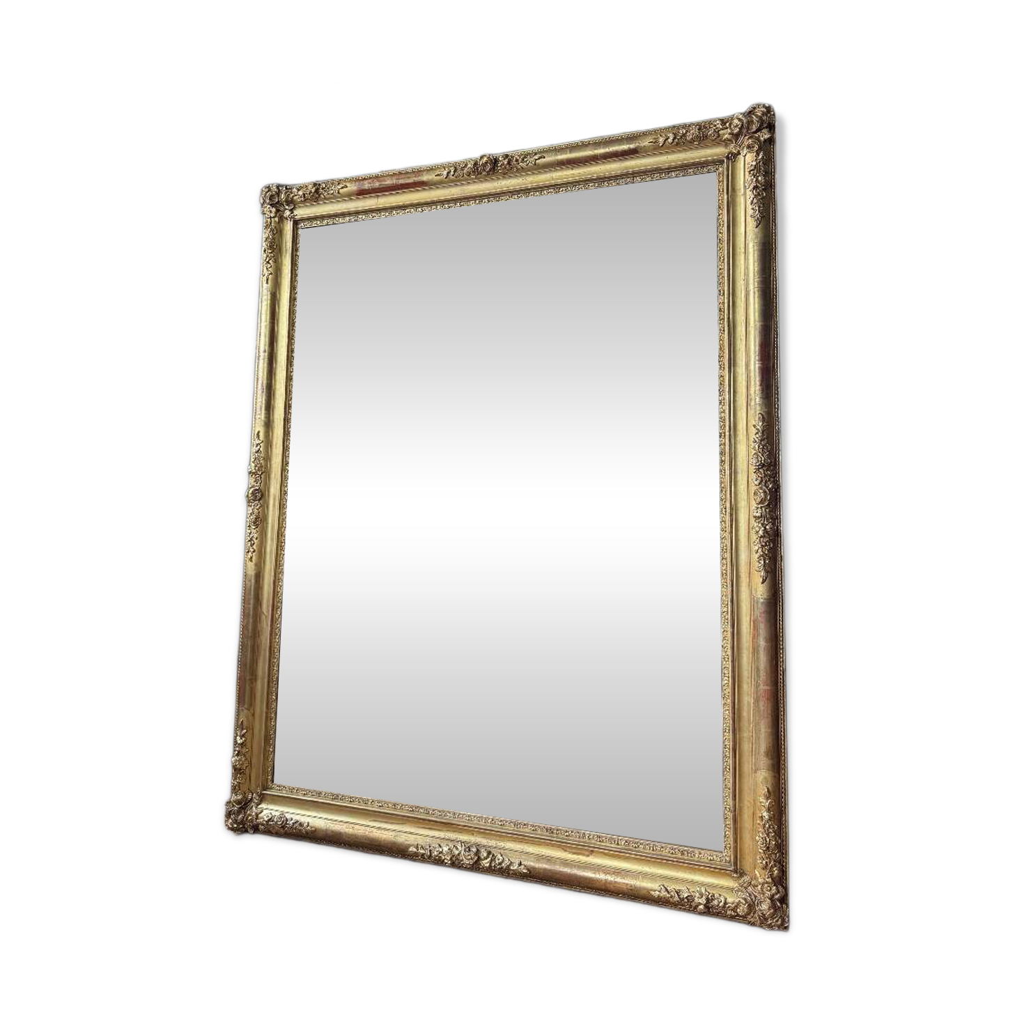 Restoration period mirror in gilded wood from the Napoleonic III era, 165 cm x 130 cm.