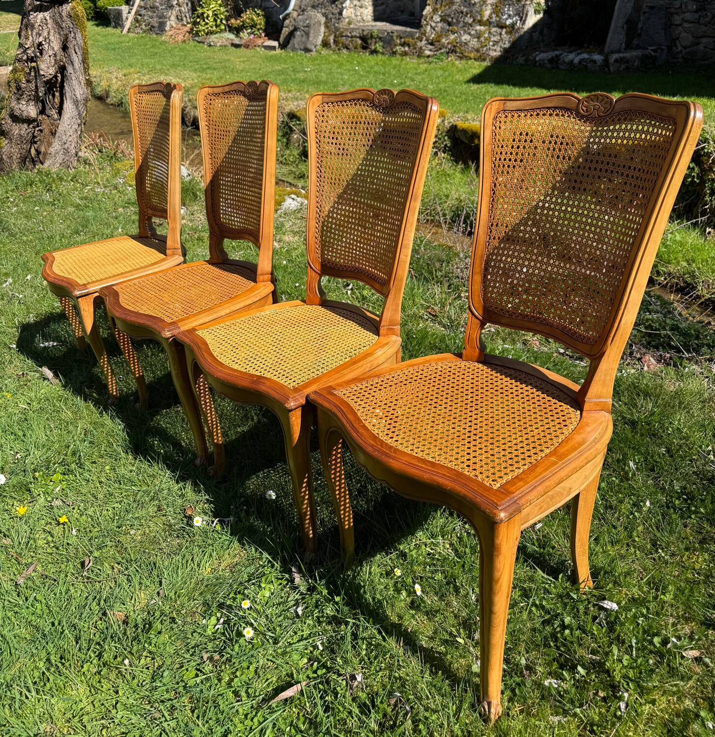 4 caned chairs in cherry wood – Louis XV style