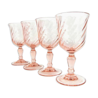 Lot of 4 pink glasses of Arcoroc digestive