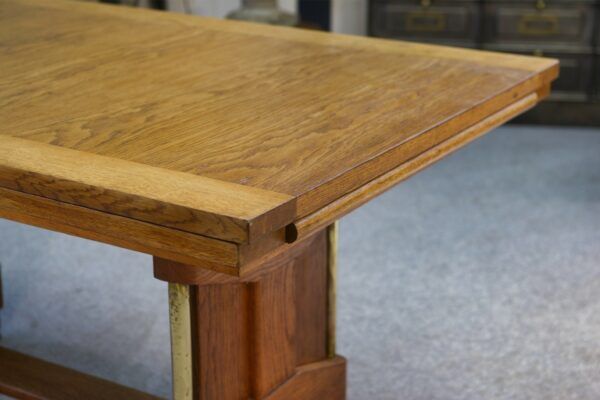 Large solid oak art deco table by Henri Bonjour 1930s