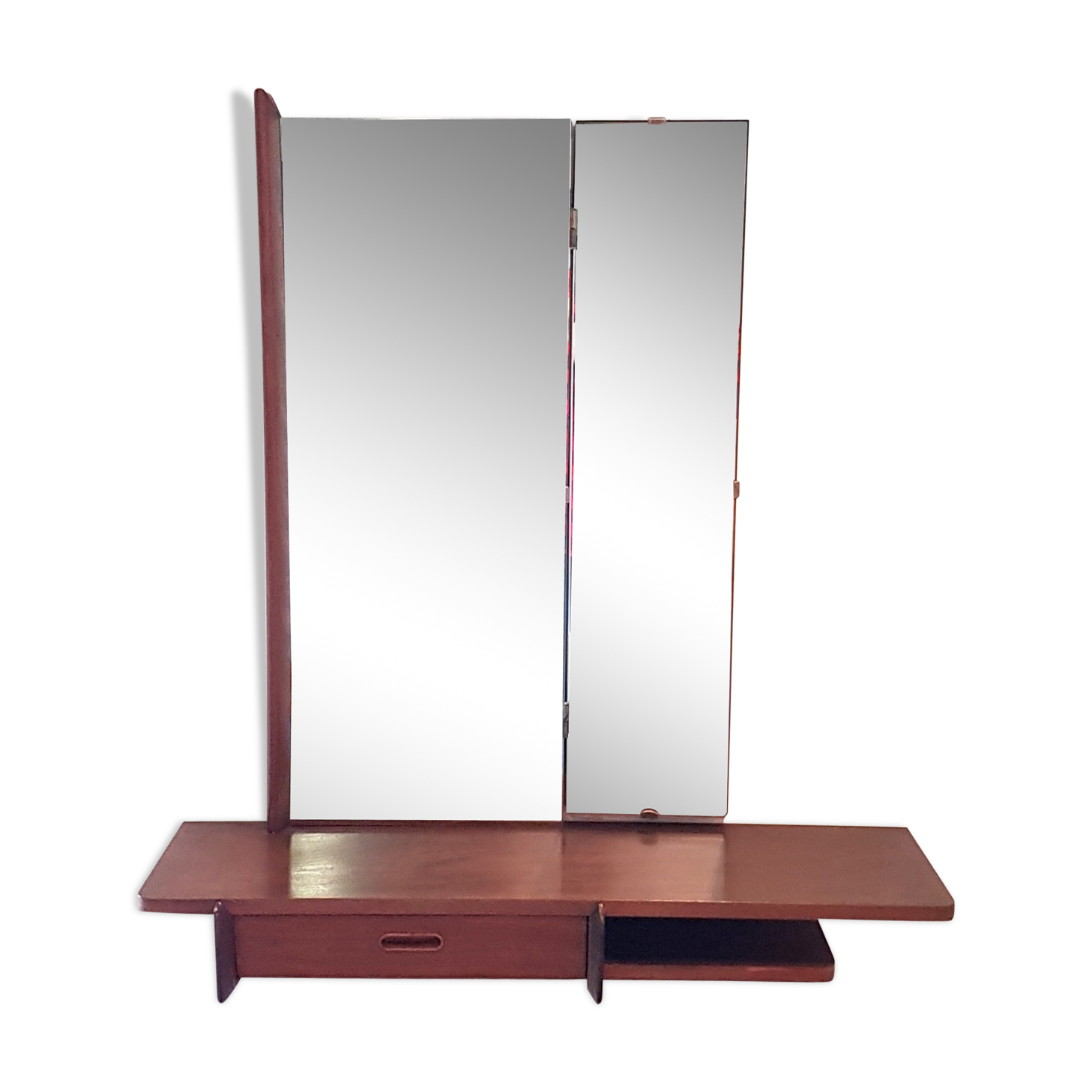 Wall mounted teak vanity table with mirror, 1960s