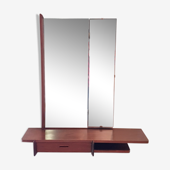 Wall mounted teak vanity table with mirror, 1960s