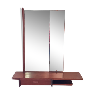 Wall mounted teak vanity table with mirror, 1960s
