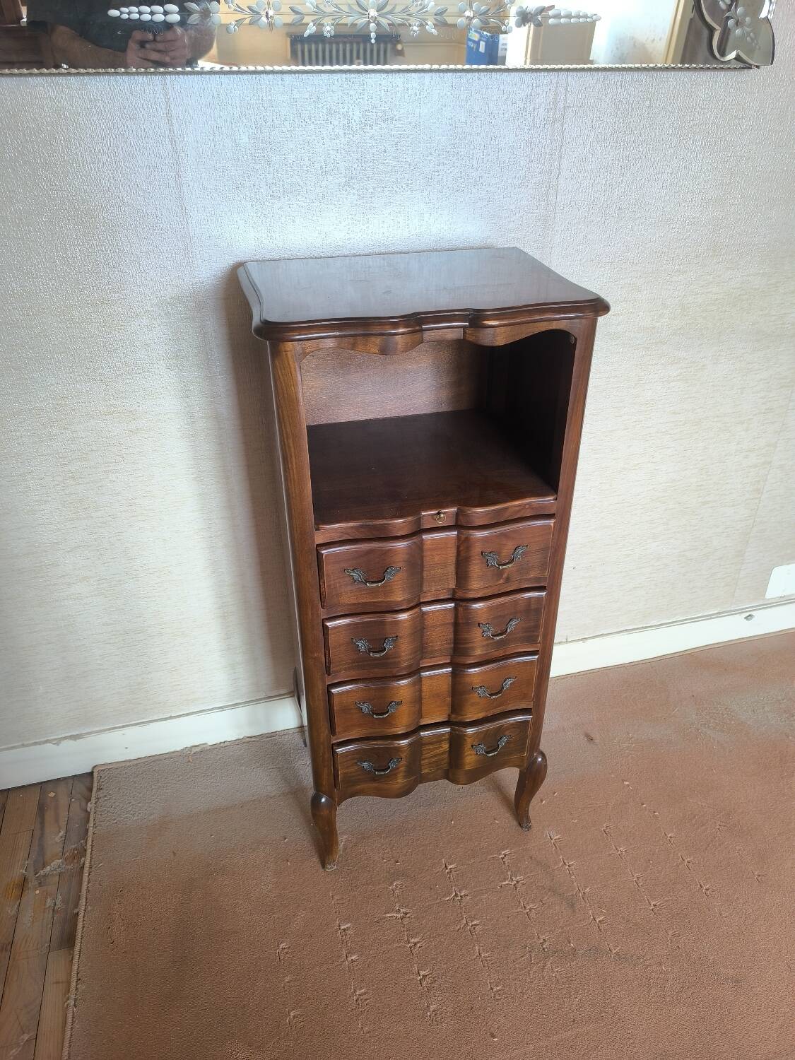 Antique 4-drawer entryway chest of drawers and retractable shelf