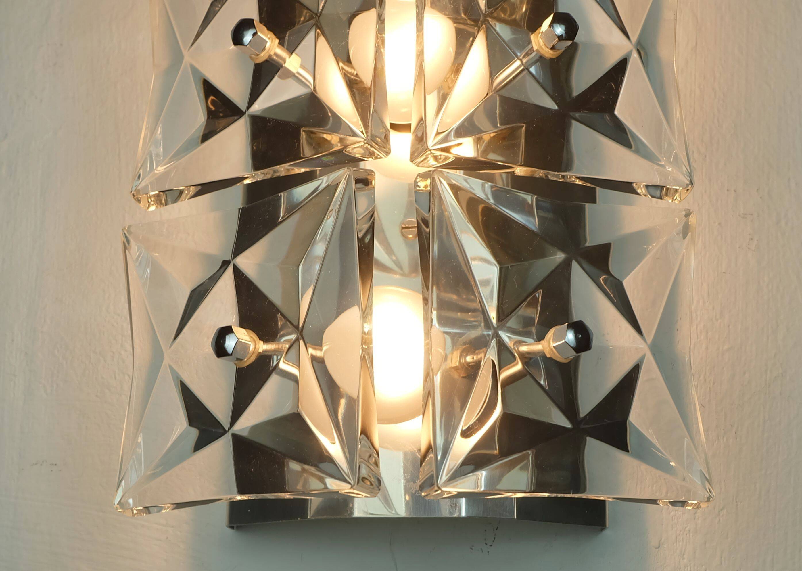 Kinkeldey mid century SCONCE crystal glass and chrome 6 glass prisms 1960s