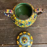 Sweet box with handles, antique caltagirone polychrome ceramic.