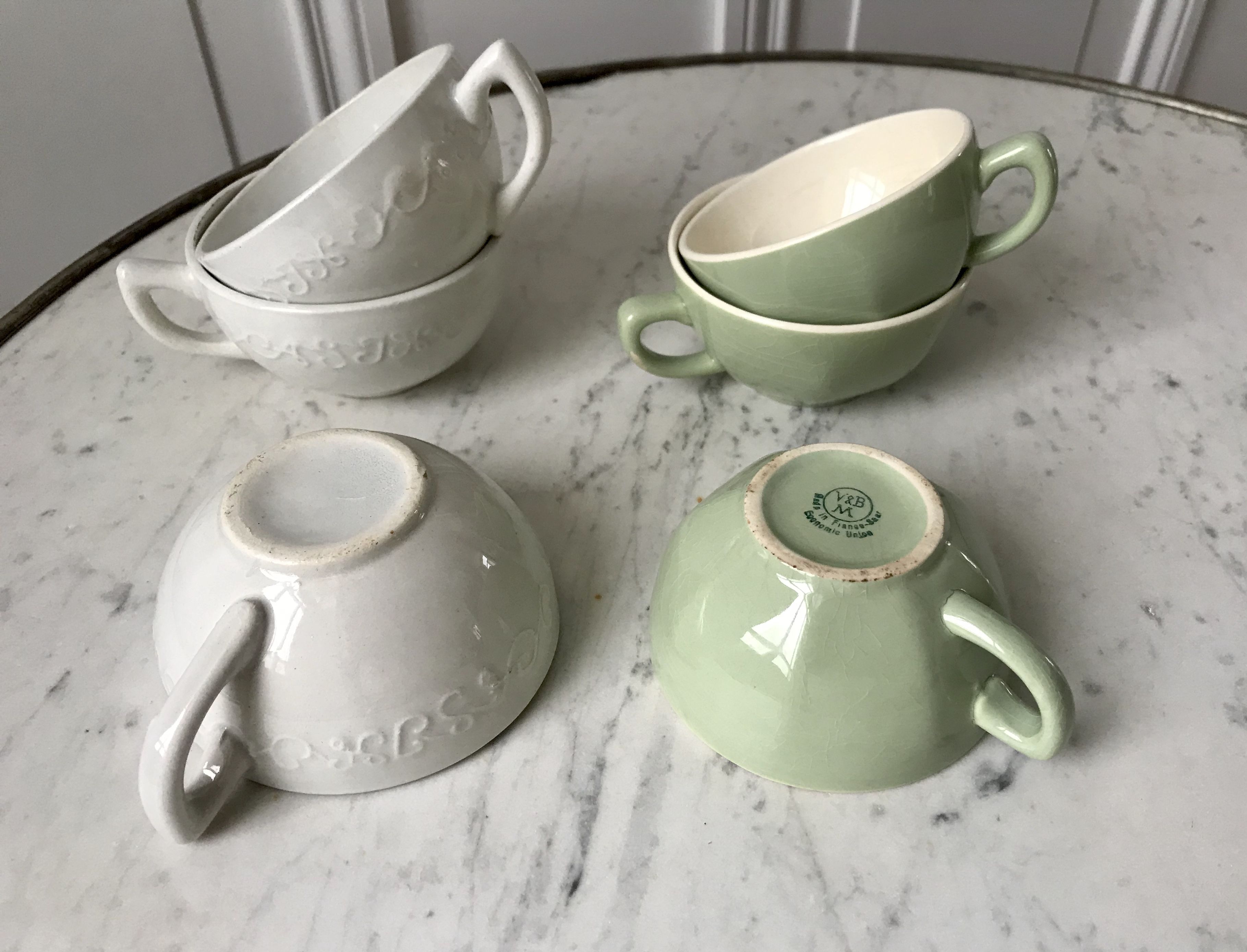 Set of 6 coffee cups Digoin letters and Villeroy & Boch green sage 50s-60s