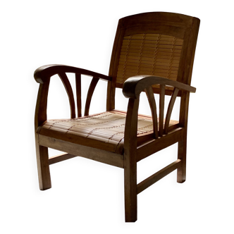 Fauteuil colonial en teck et bambou