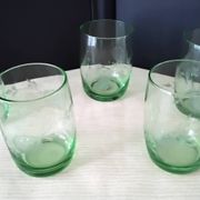 5 glass water tumblers with engraved floral design