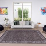 Floral pattern turkish handmade vintage wool area rug over-dyed in brown 195 x 268 cm