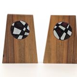 1960s Bookends | Set of 2 | Wood, Ceramic & Brass