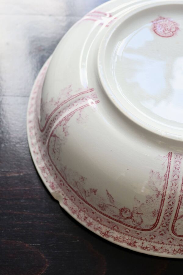 Bassine / saladier ancien faïence Lunéville modèle Printanier rouge