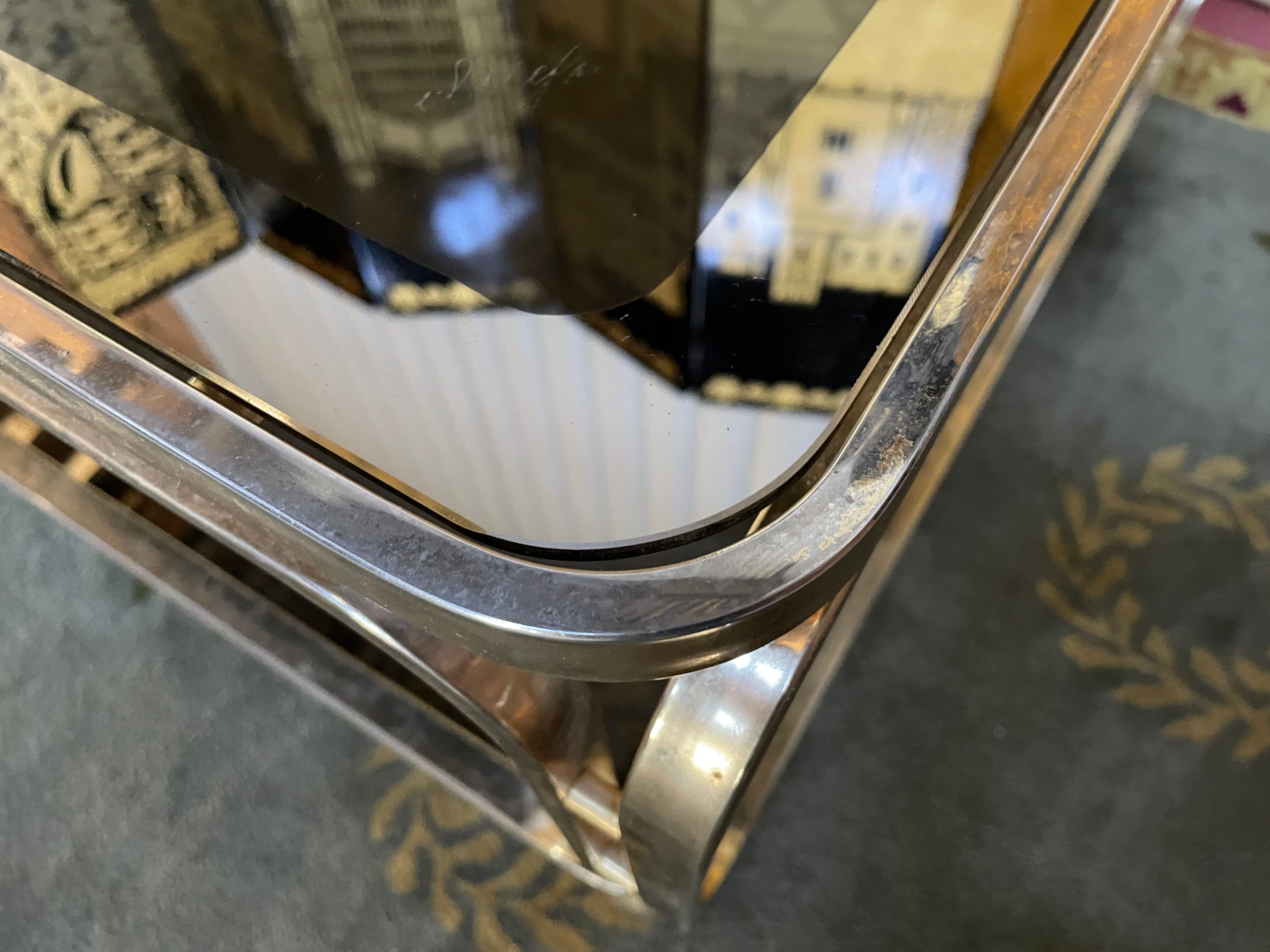 Coffee table in gilded metal and mirror glass with double top 1980