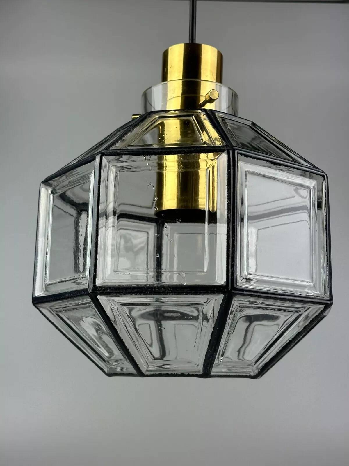 60s 70s ceiling lamp Glashütte Limburg Germany glass & brass Space Age