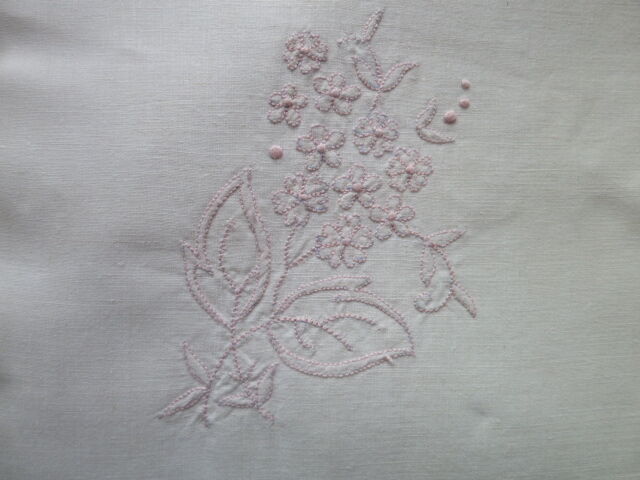 Drap en lin brodé à la main ancien (Neuf (Voir description)) à