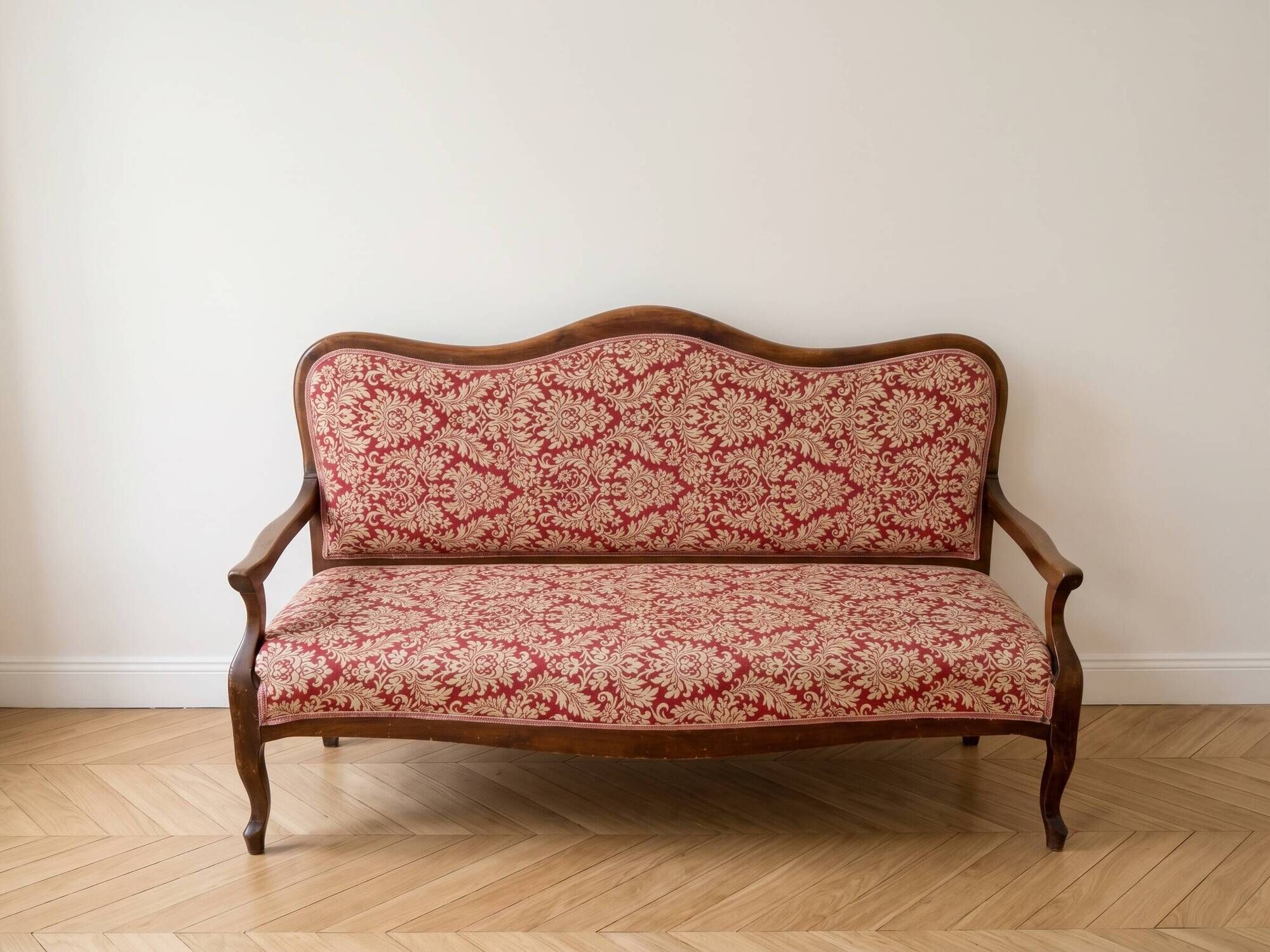 Banquette Louis Philippe en bois et tissu rouge