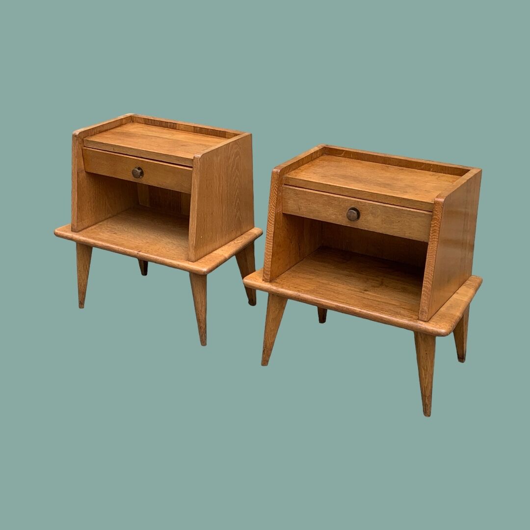 Pair of bedside feet compass solid oak vintage 1950