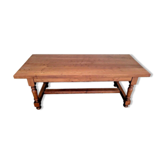 Large Louis XIII style farm table in solid cherry with light patina