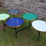 Articulated living room coffee table 5 trays in metal enamelled contemporary decoration