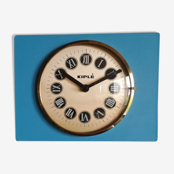 Horloge formica vintage pendule murale silencieuse rectangulaire "Kiplé bleu"