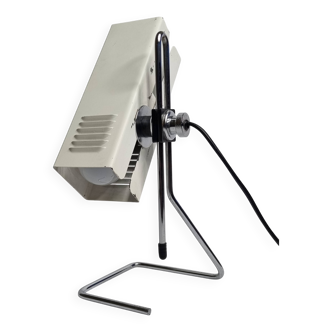 Vintage table lamp in white lacquered metal and chrome, 1970s, gold lampshade