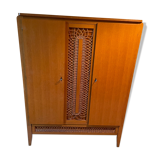 Scandinavian style wardrobe wood and rattan vintage 60s